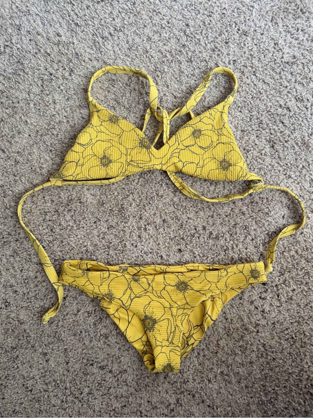 Boys + Arrows Yellow Floral Ribbed Bikini Swimsuit Women’s Size Small